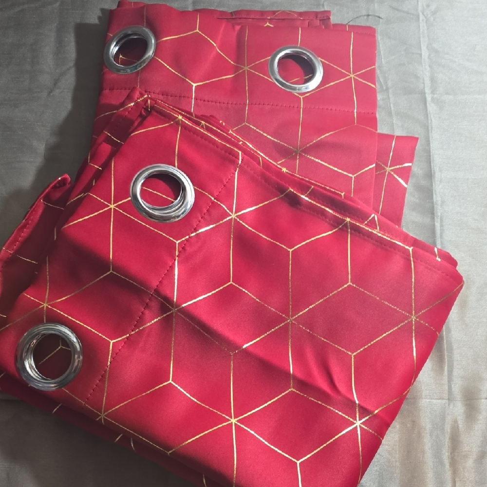 Geometric Red and Gold Curtains